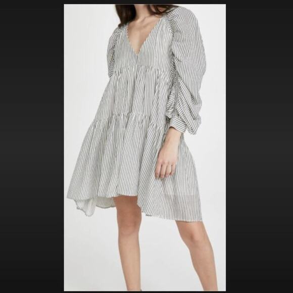 FRAME NWT BOHO BOHEMIAN CASUAL STRIPE DRESS SHIRRED BABYDOLL EMPIRE S - Picture 4 of 9